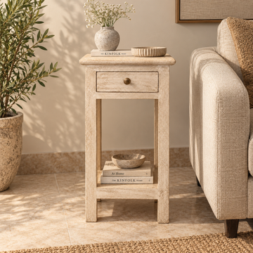 Vintage Ivory Distressed Side Table