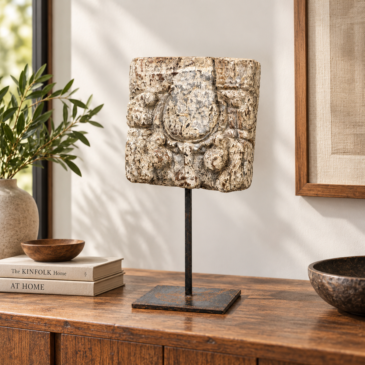 Sandstone Patina Wooden Table Accent