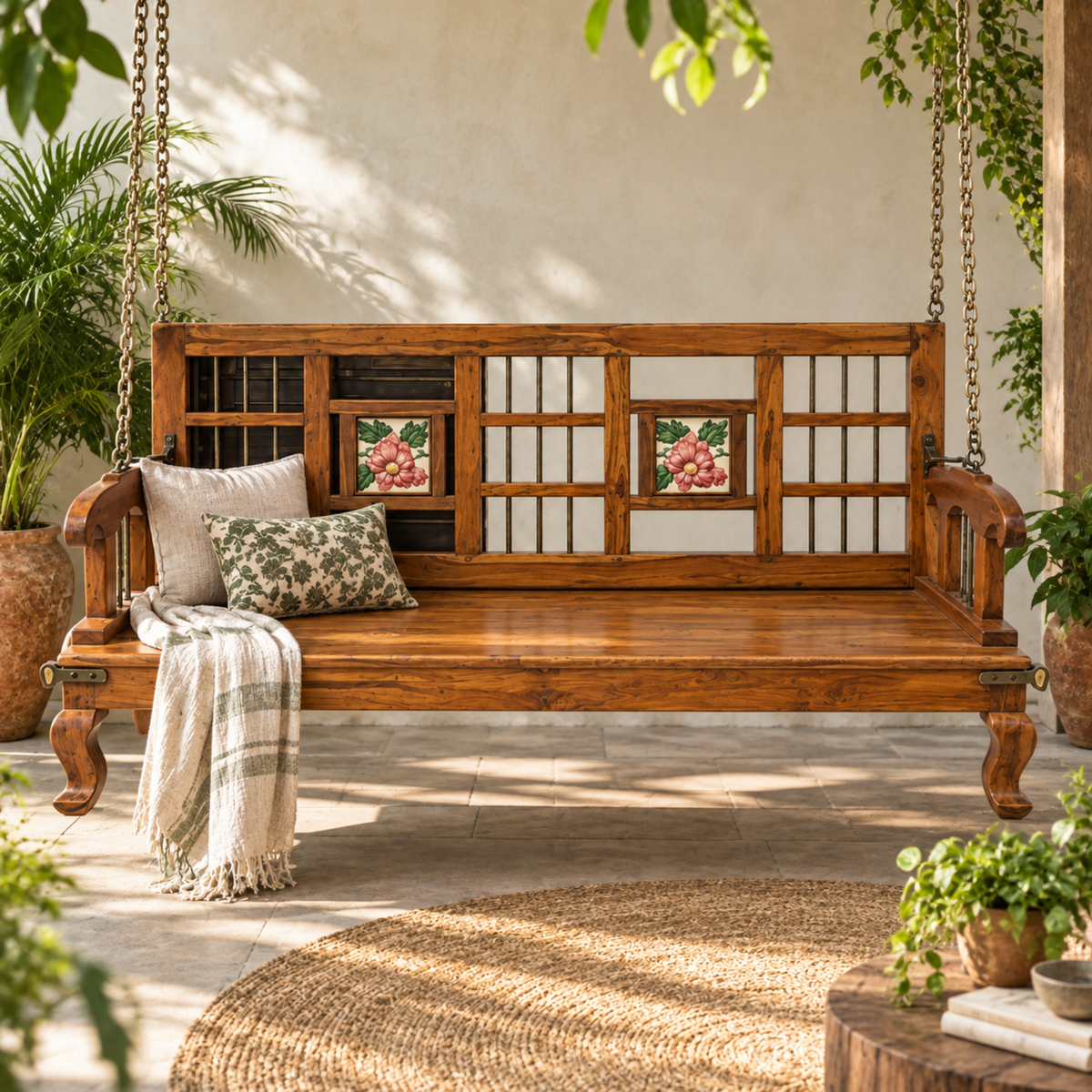 Vintage Teak Wood Two-Way Swing with Tile Detail