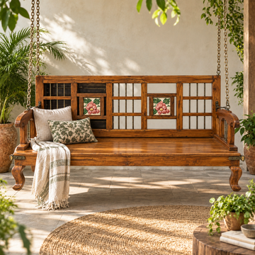 Vintage Teak Wood Two-Way Swing with Tile Detail