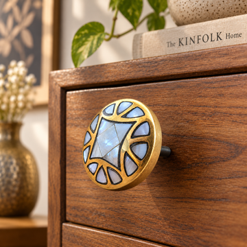 Lustre Brass Mother of Pearl Cabinet Knob