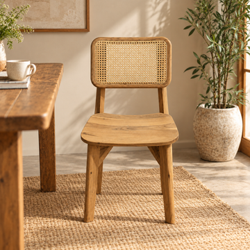 Rattan Backrest Teak Wood Dining Chair
