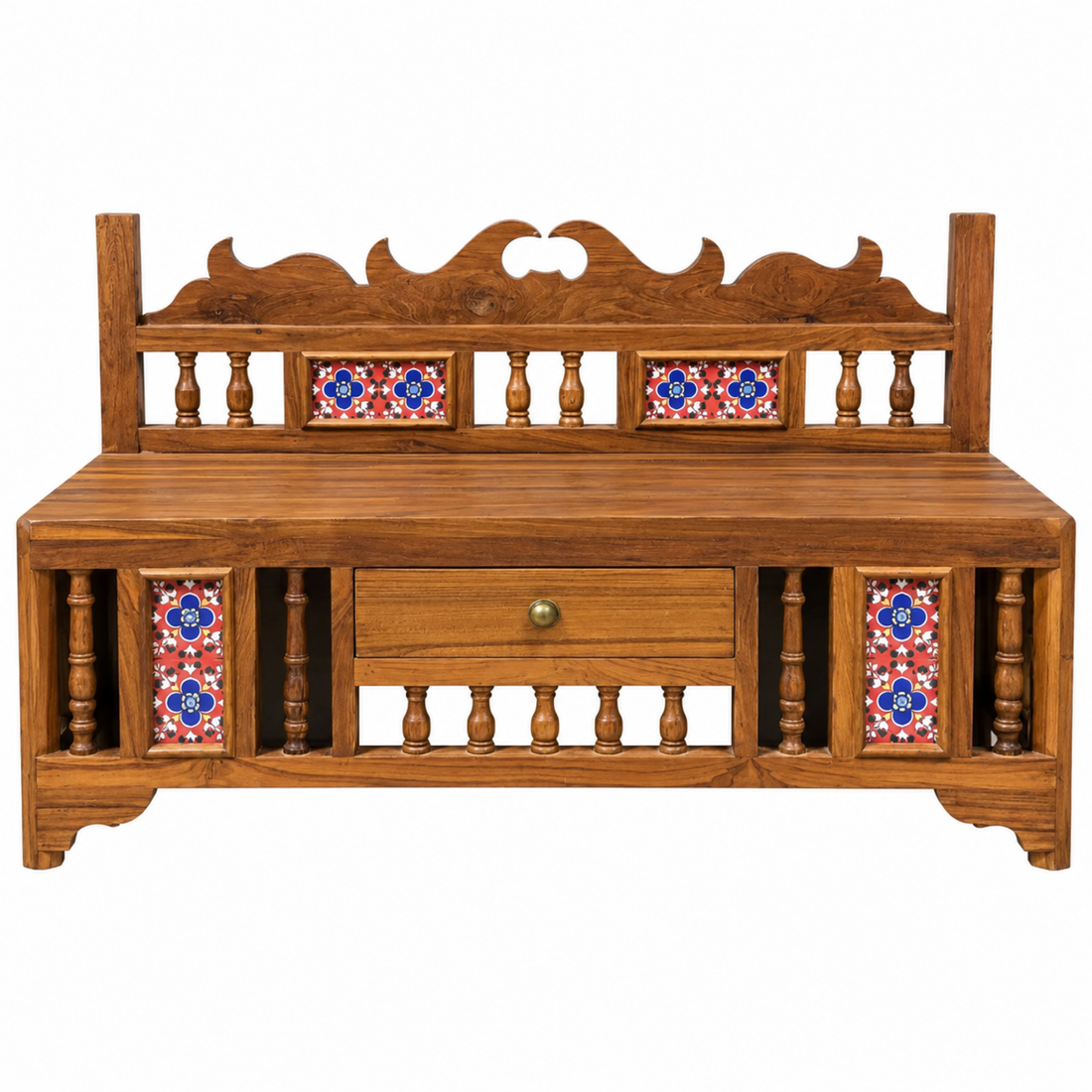 Heritage Wood & Tile Wall Puja Storage Cabinet