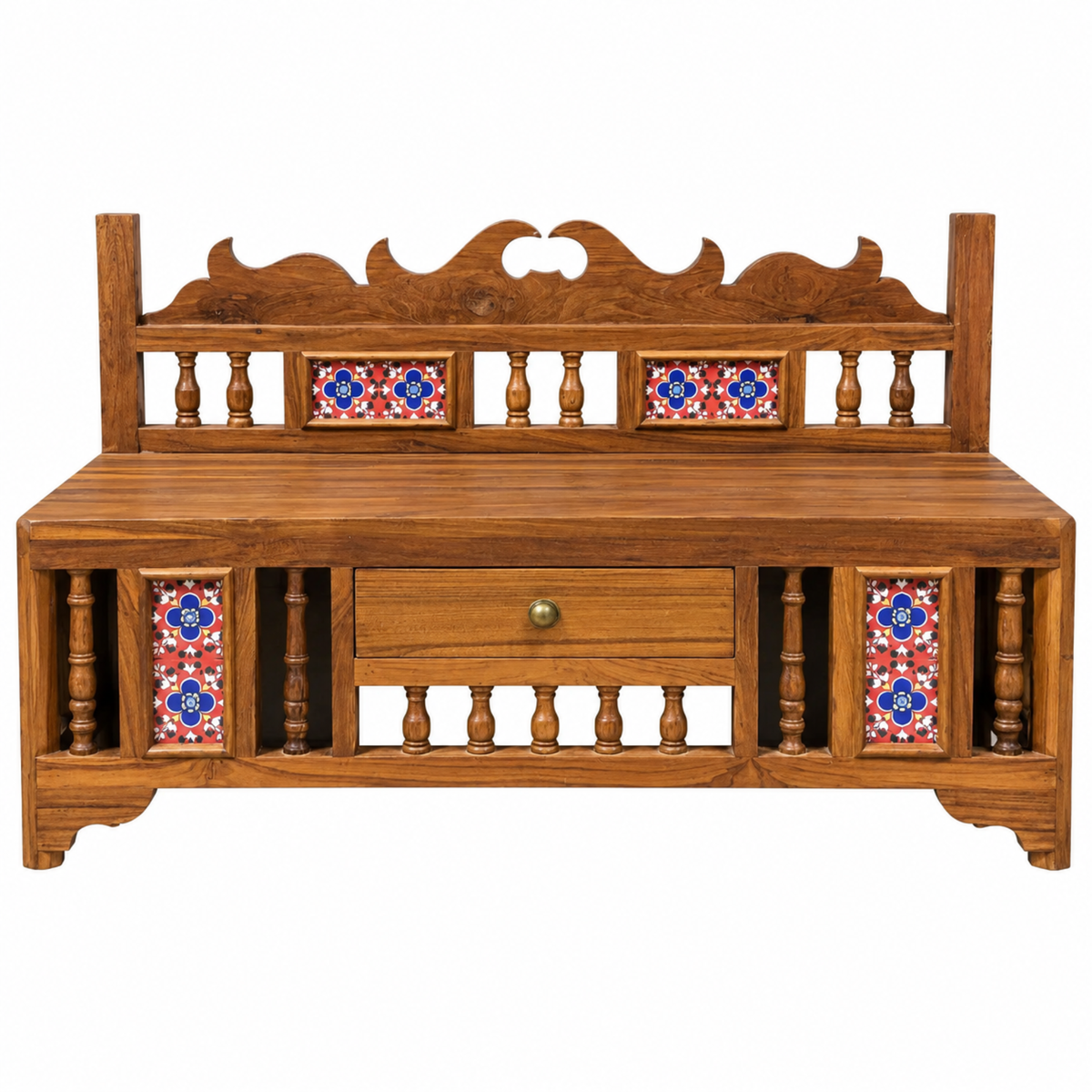 Heritage Wood & Tile Wall Puja Storage Cabinet
