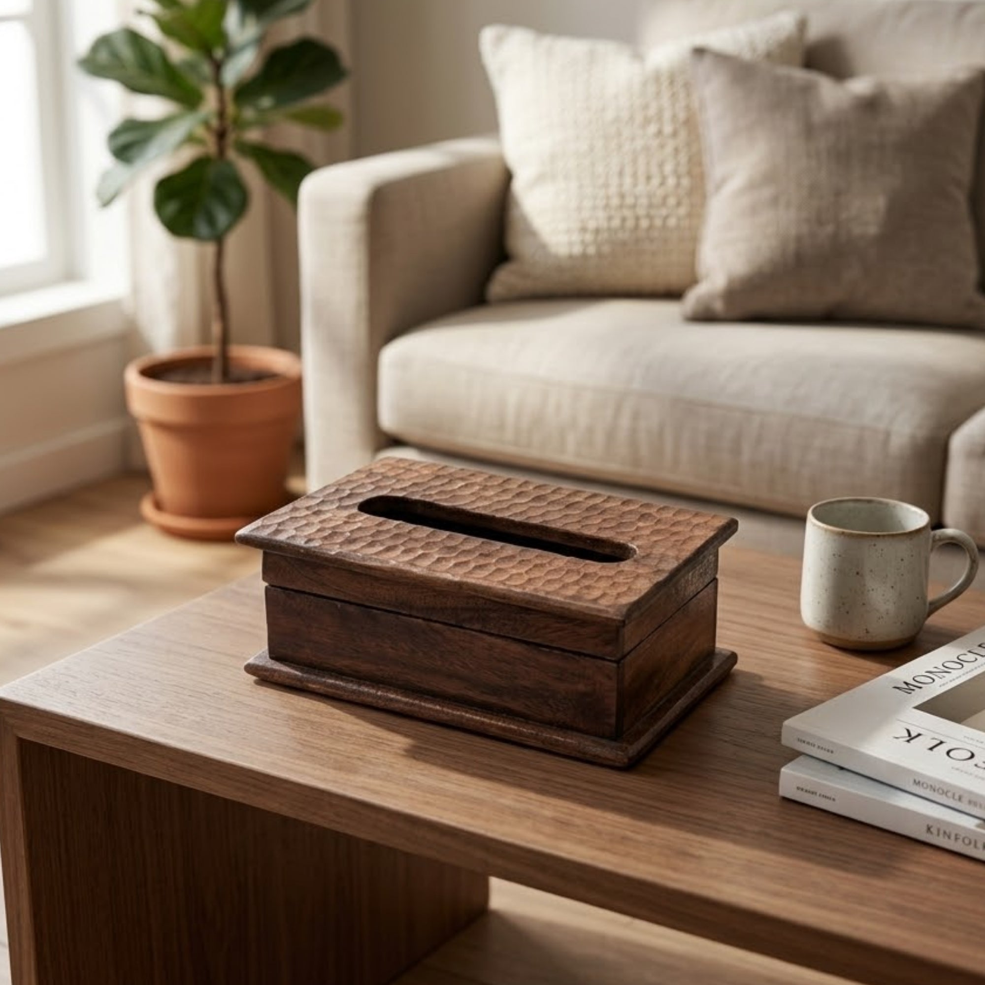 Wooden Tissue Box Holder Organizer