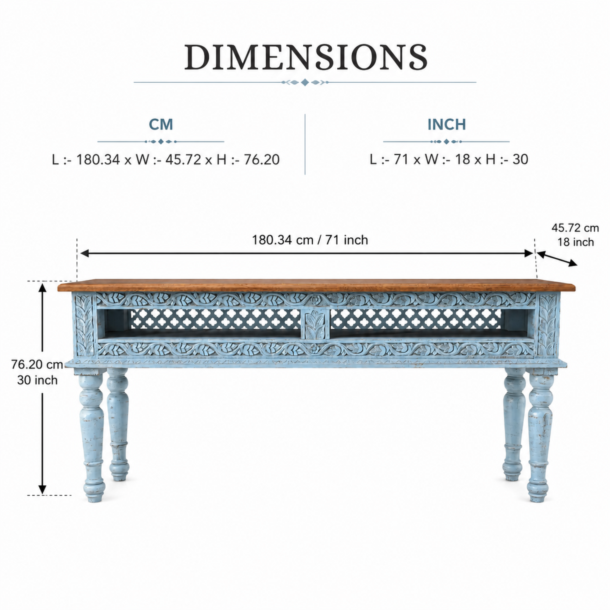Azure Haven Carved Console Table
