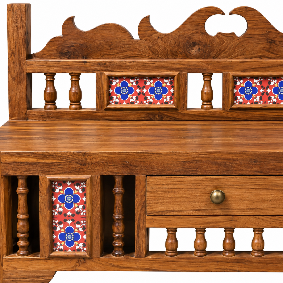Heritage Wood & Tile Wall Puja Storage Cabinet
