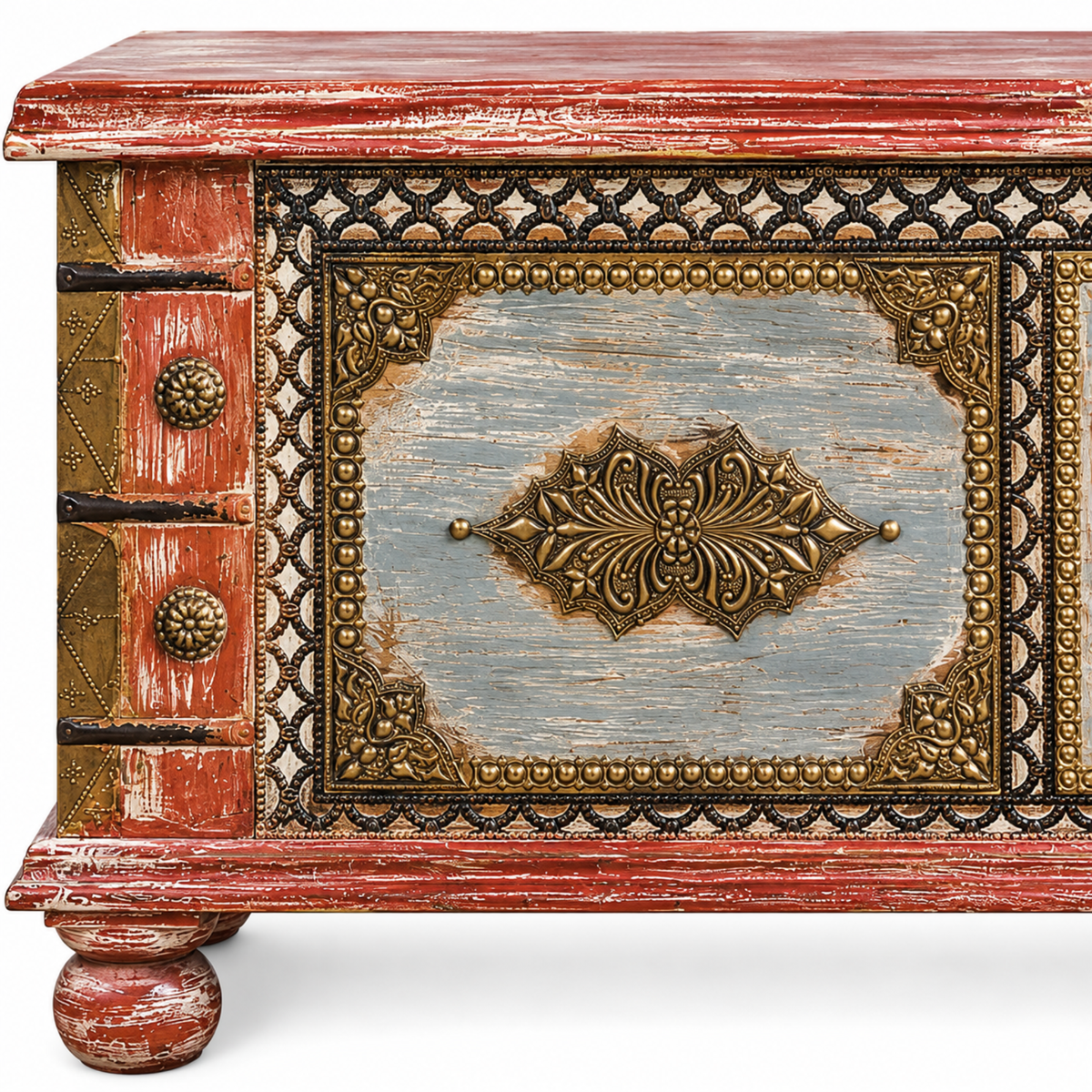 Chestnut Patina Brasswork Storage Trunk