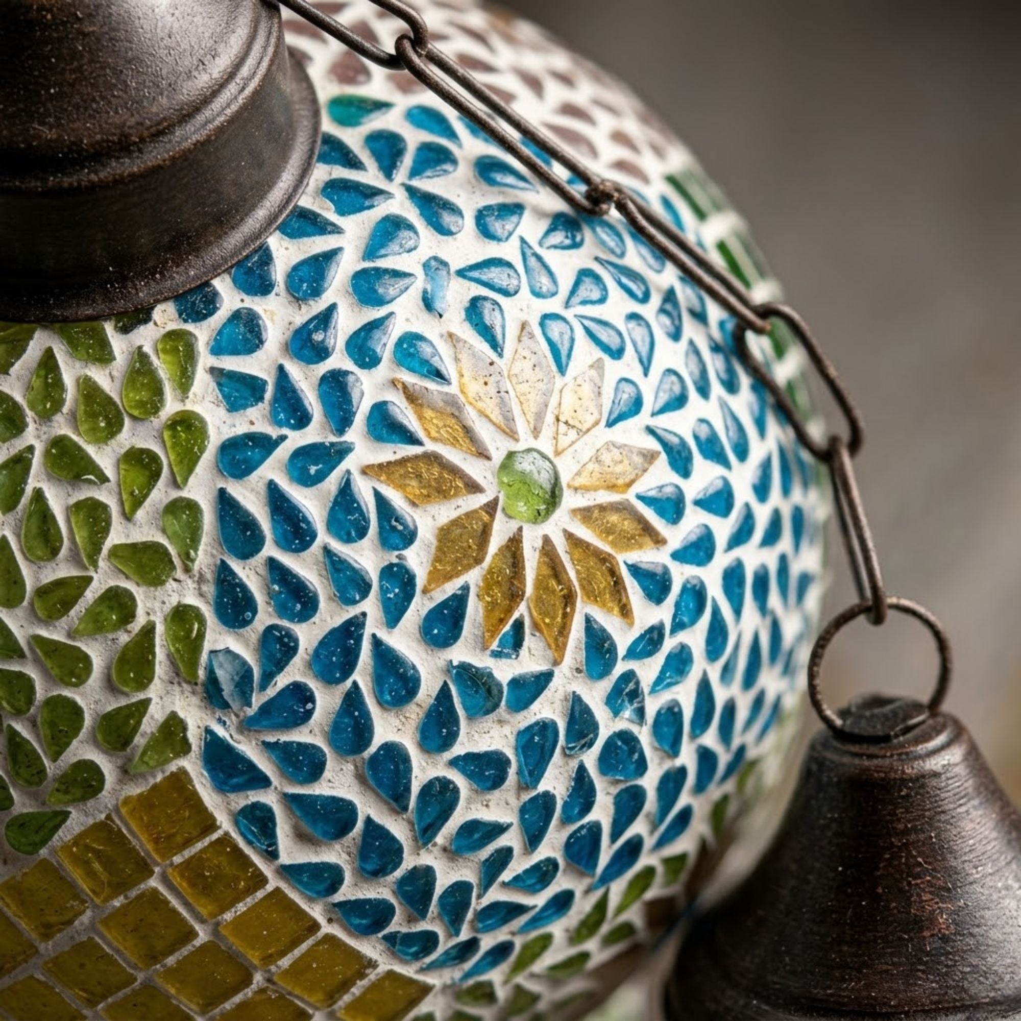 Blue Mosaic Glass Hanging Lantern Lamp