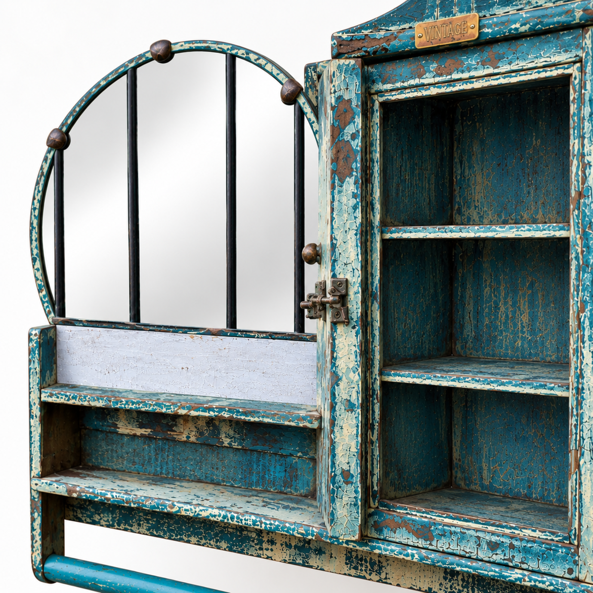 Turquoise Heritage Mirror Dresser Cabinet