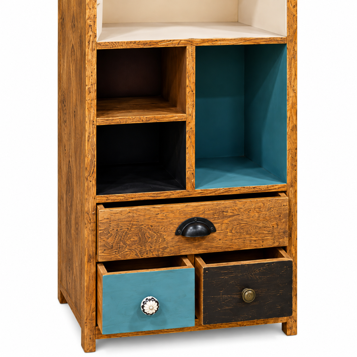 Alderwood Open Shelf Drawer Cabinet
