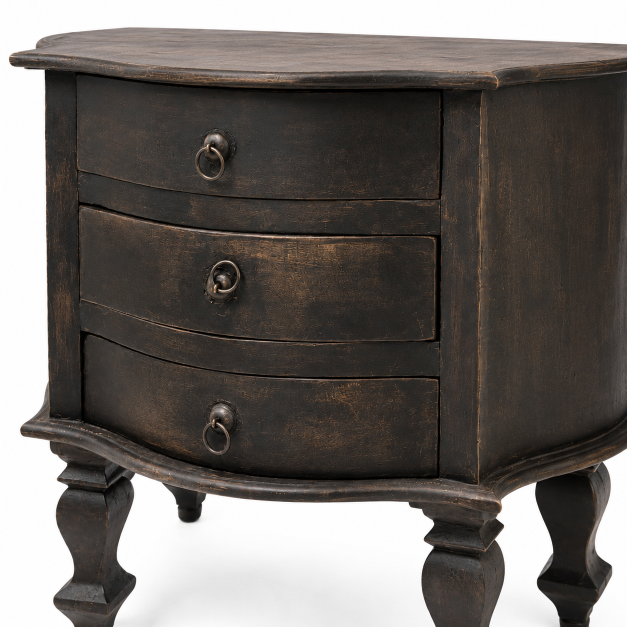 Vintage Black Wooden 3-Drawer Chest