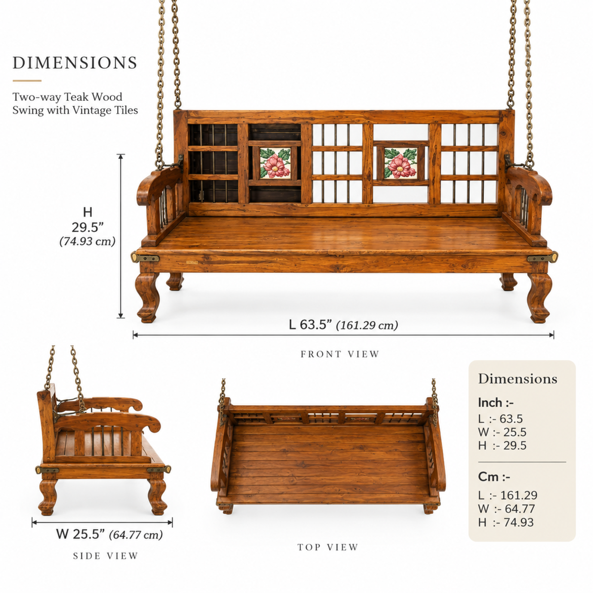 Vintage Teak Wood Two-Way Swing with Tile Detail