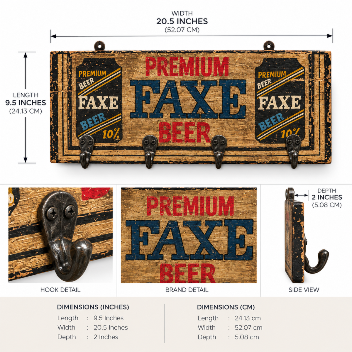 Riverton Rustic Wall Hook Board