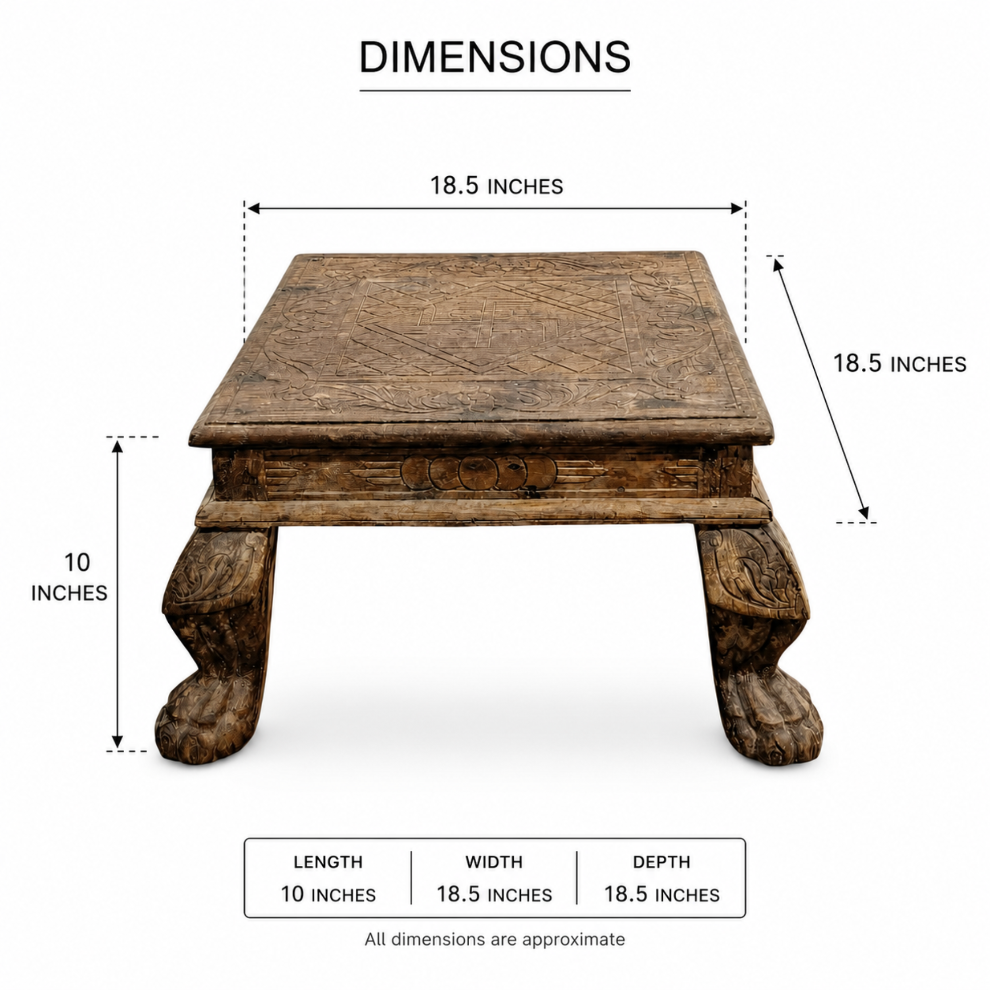 Vintage Hand Carved Wooden Bajot Table