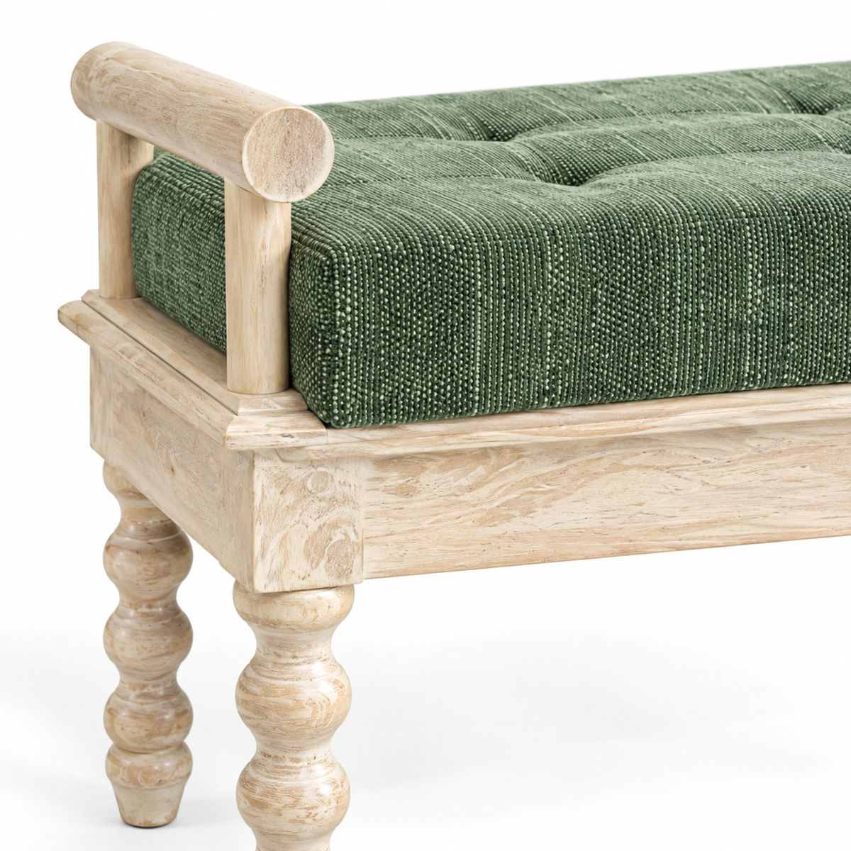 Carved Spiral Leg Teal Upholstered Bench