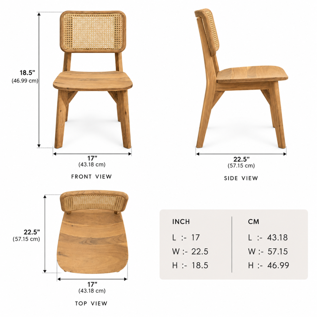 Rattan Backrest Teak Wood Dining Chair