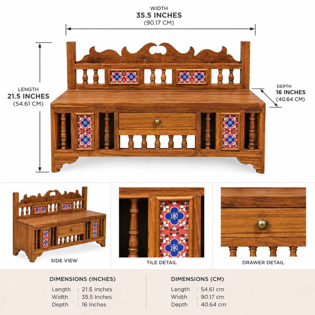 Heritage Wood & Tile Wall Puja Storage Cabinet