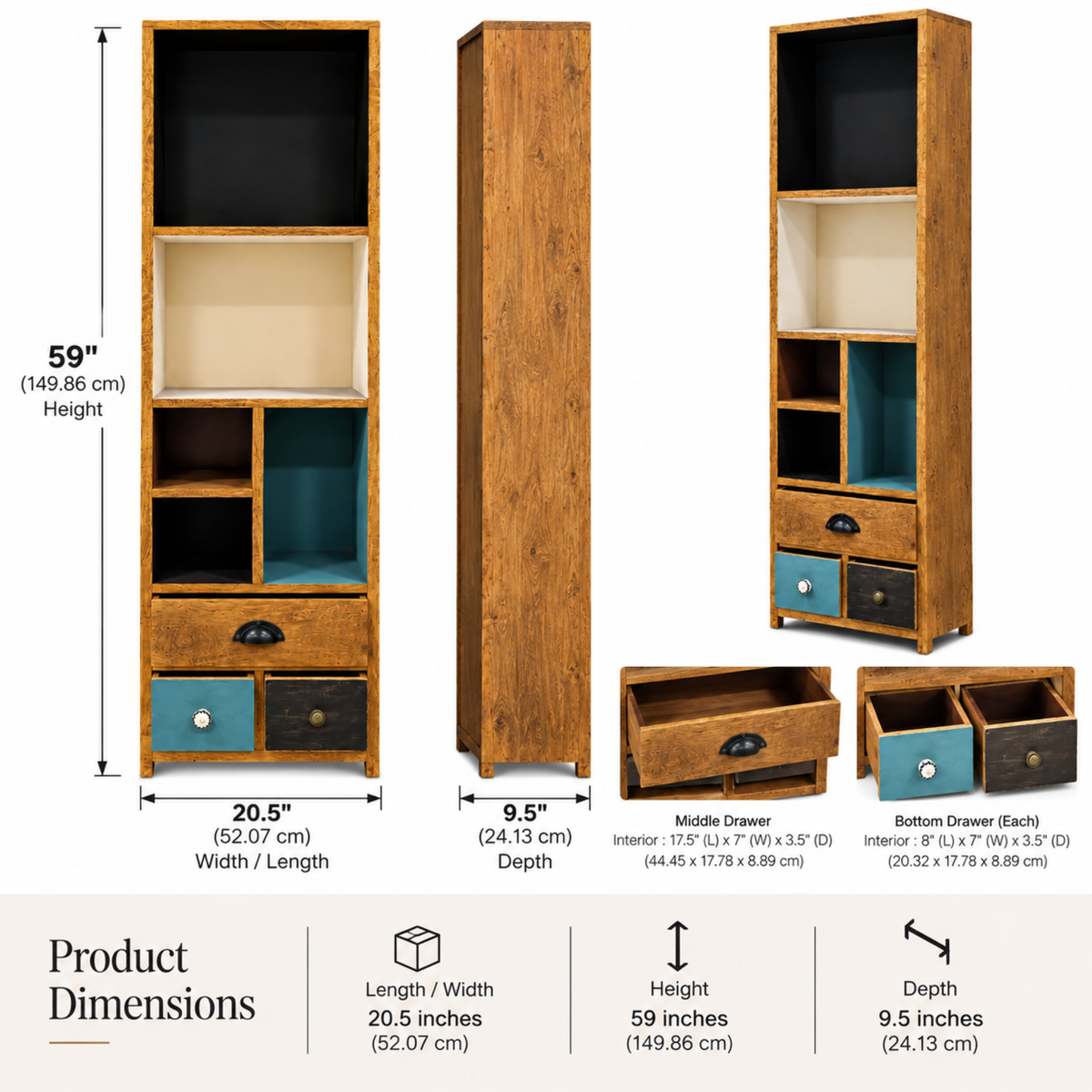 Alderwood Open Shelf Drawer Cabinet
