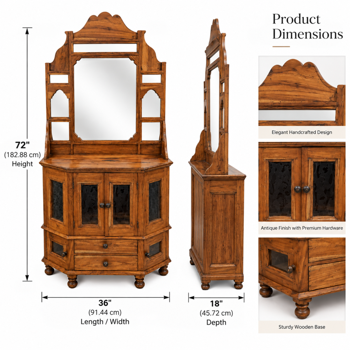 Heritage Teak Mirror Storage Dresser