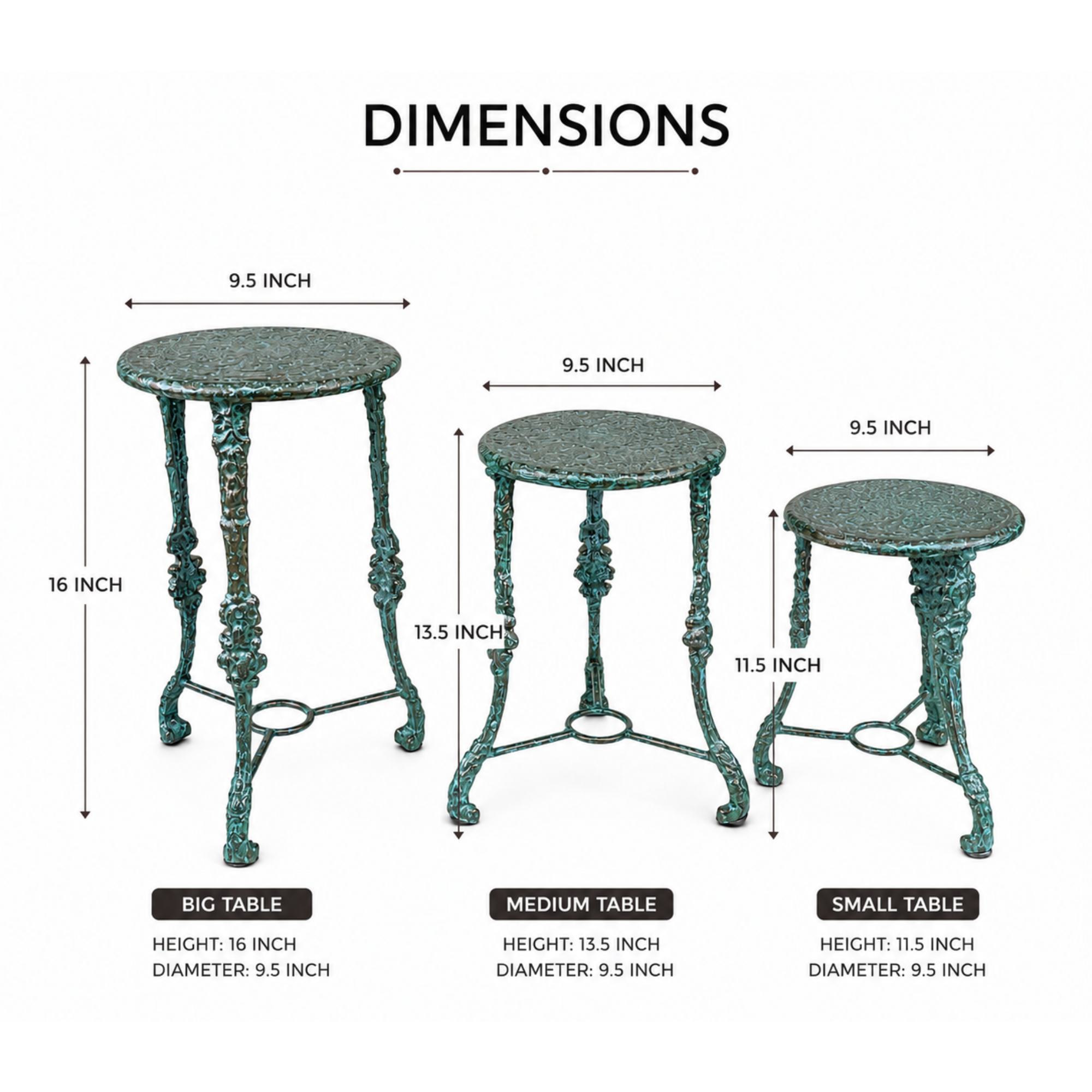 Vintage Embossed Metal Nesting Side Tables – Set of 3