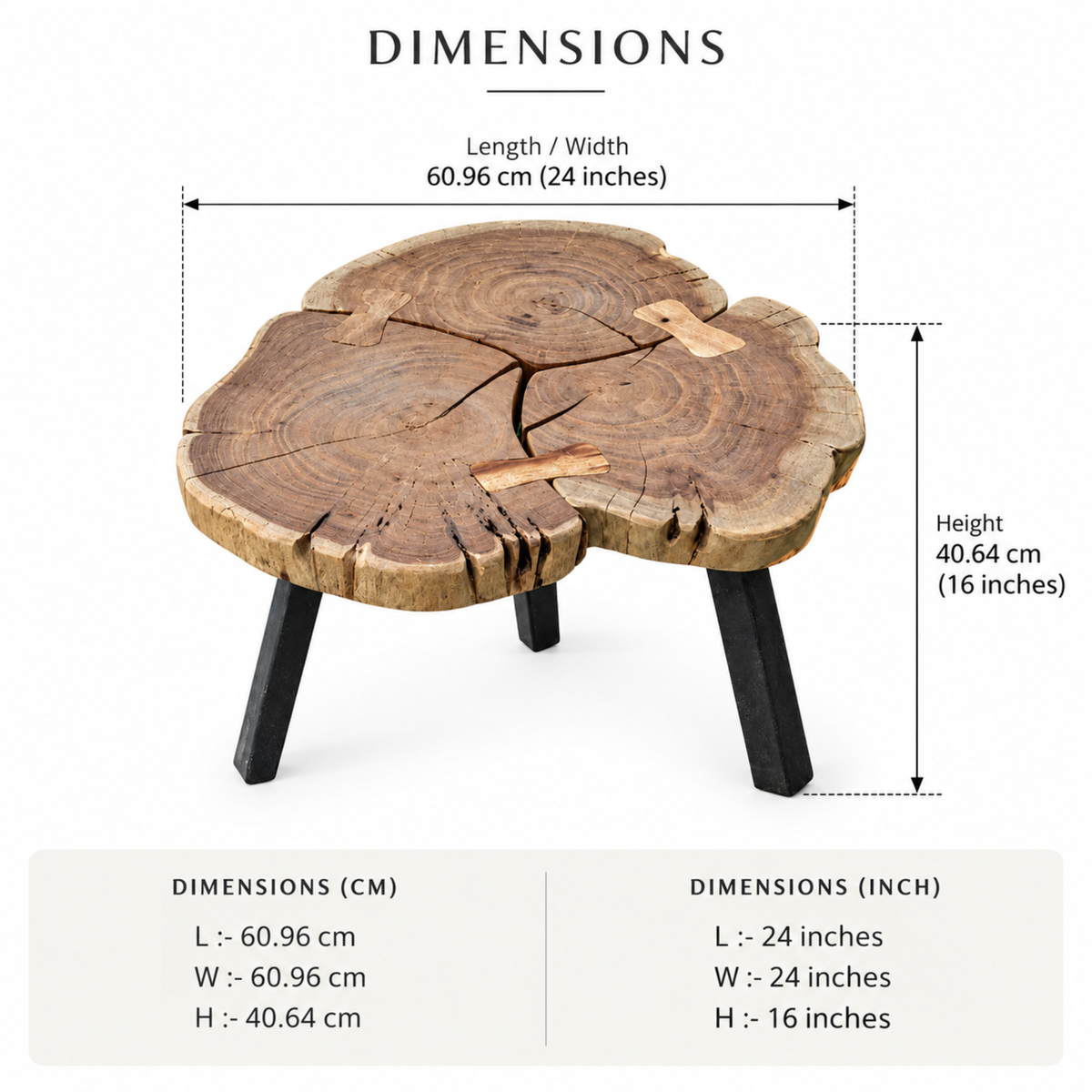 Rustic Natural Wood Slice Coffee Table with Black Metal Legs