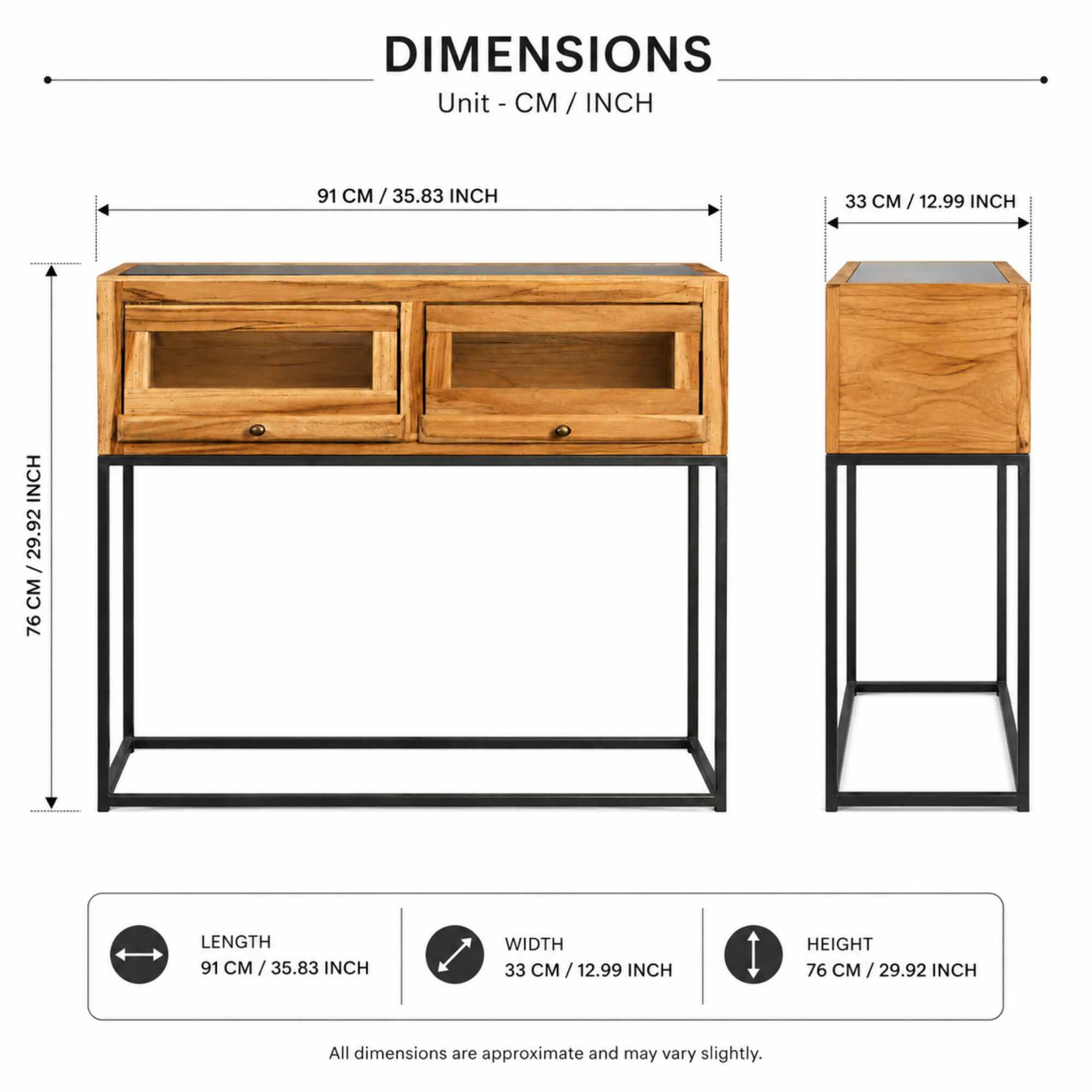 Solid Wood Console Table with Two Drawers