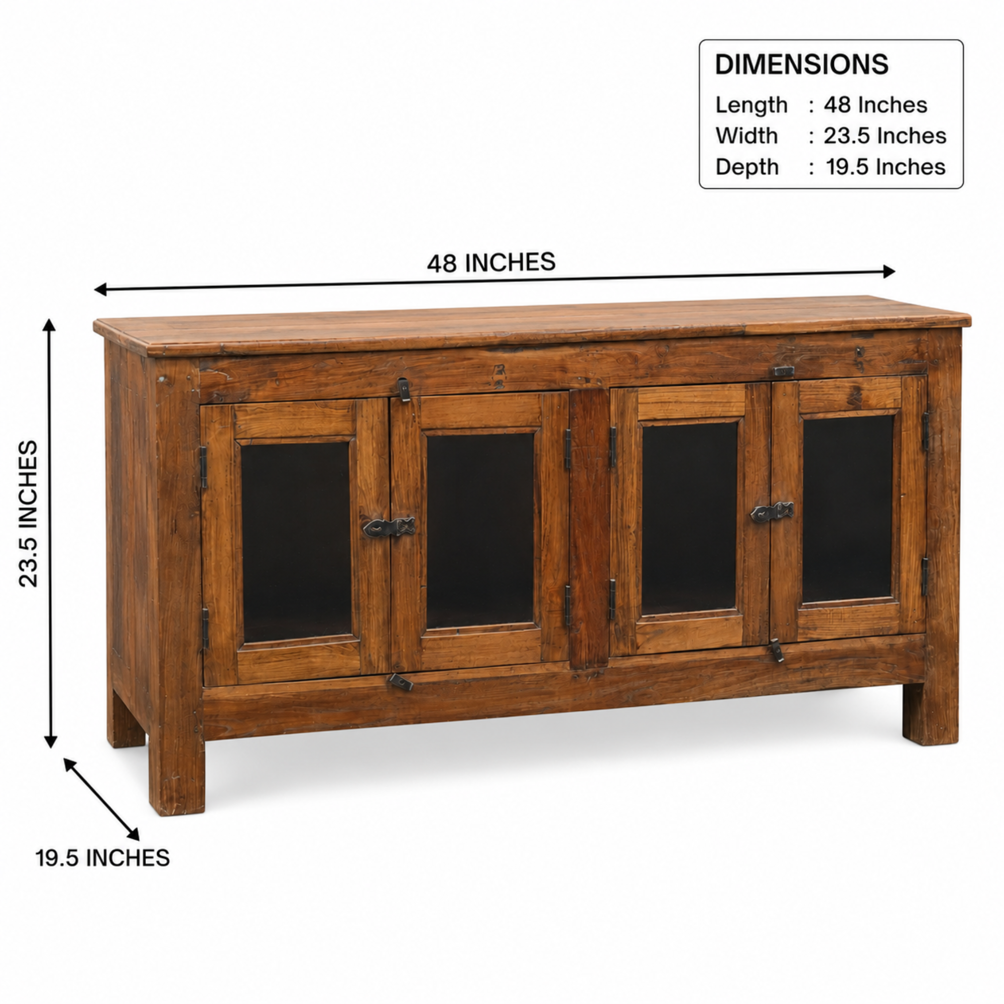 Rustic Solid Wood 4 Door Sideboard Cabinet