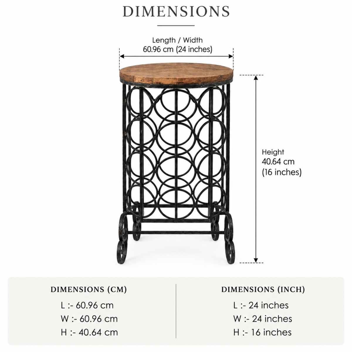 Industrial Round Wood Top Accent Table with Metal Ring Frame