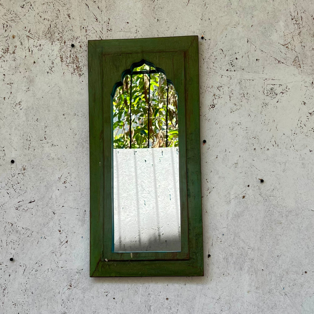Distressed Green Jharokha Mirror