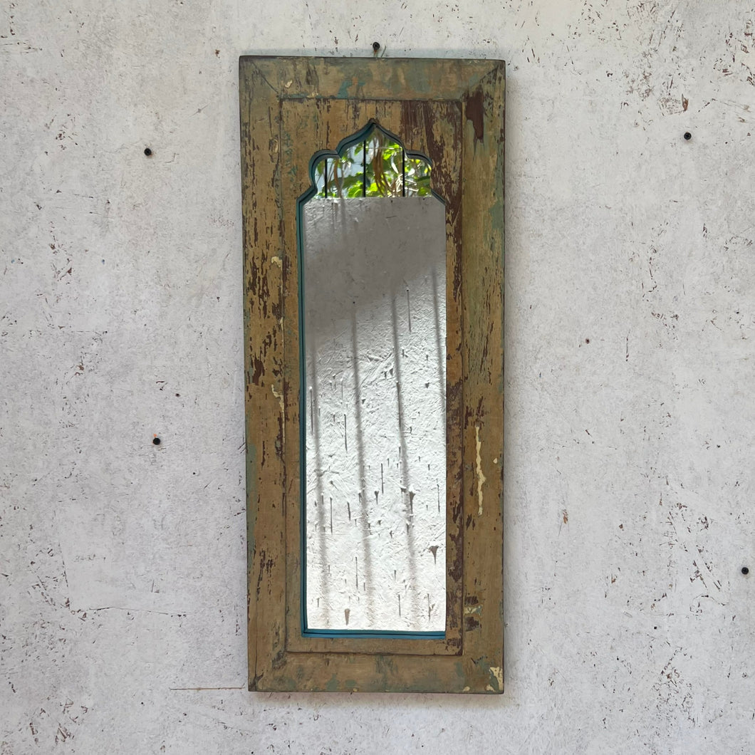 Distressed Creme and Turquoise Jharokha Mirror