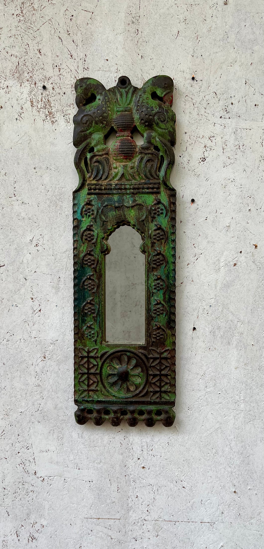 Carved wooden Green Jharokha Mirror