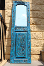 Load image into Gallery viewer, Blue Carved Upcycled Door Mirror
