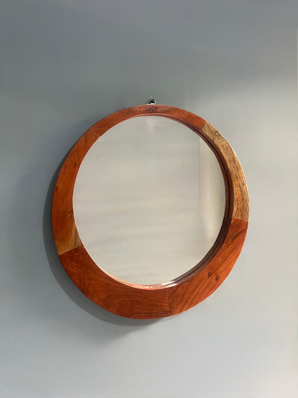 Solid Wood Round Wall Mirror