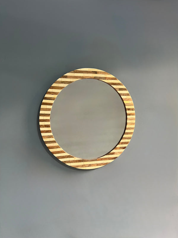 Striped Wood Round Wall Mirror