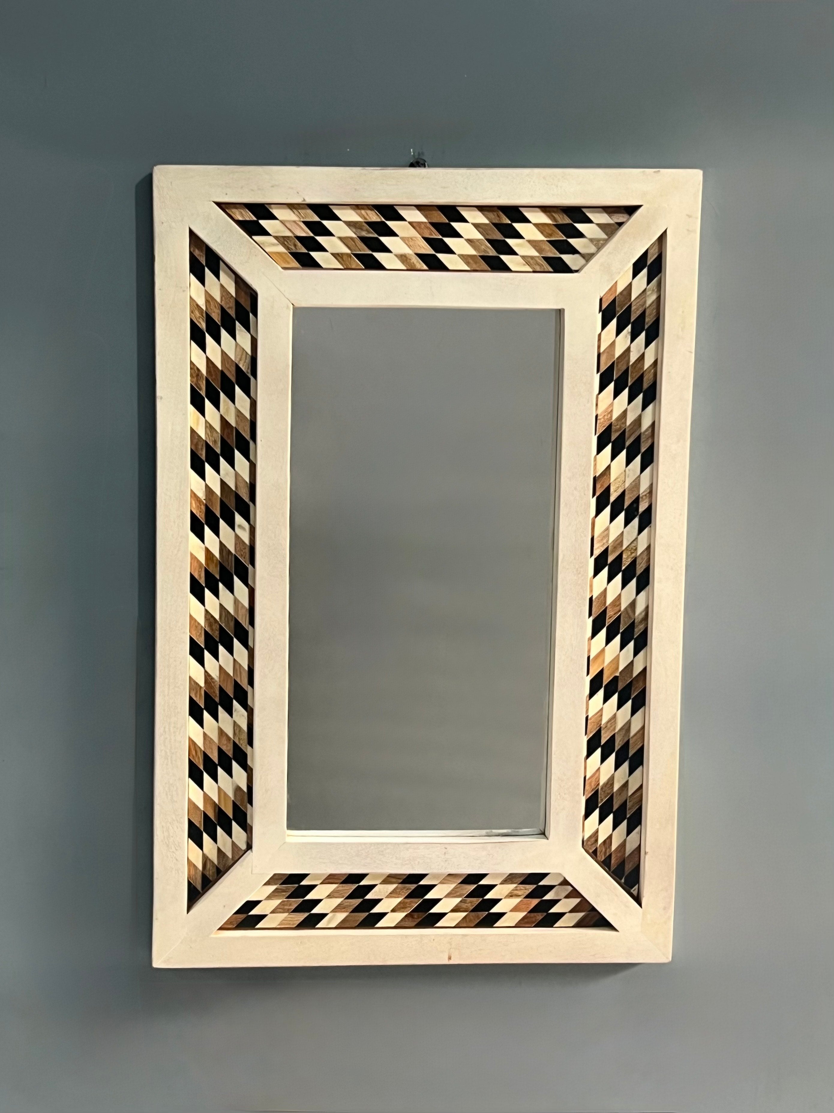 Geometric-Framed Inlay Rectangular Wall Mirror