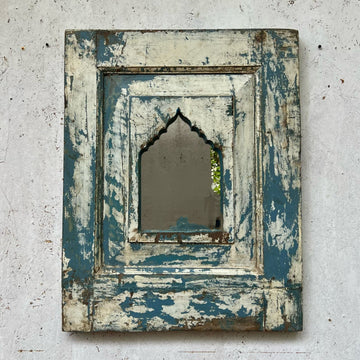 Distressed Grey and White Jharokha Mirror
