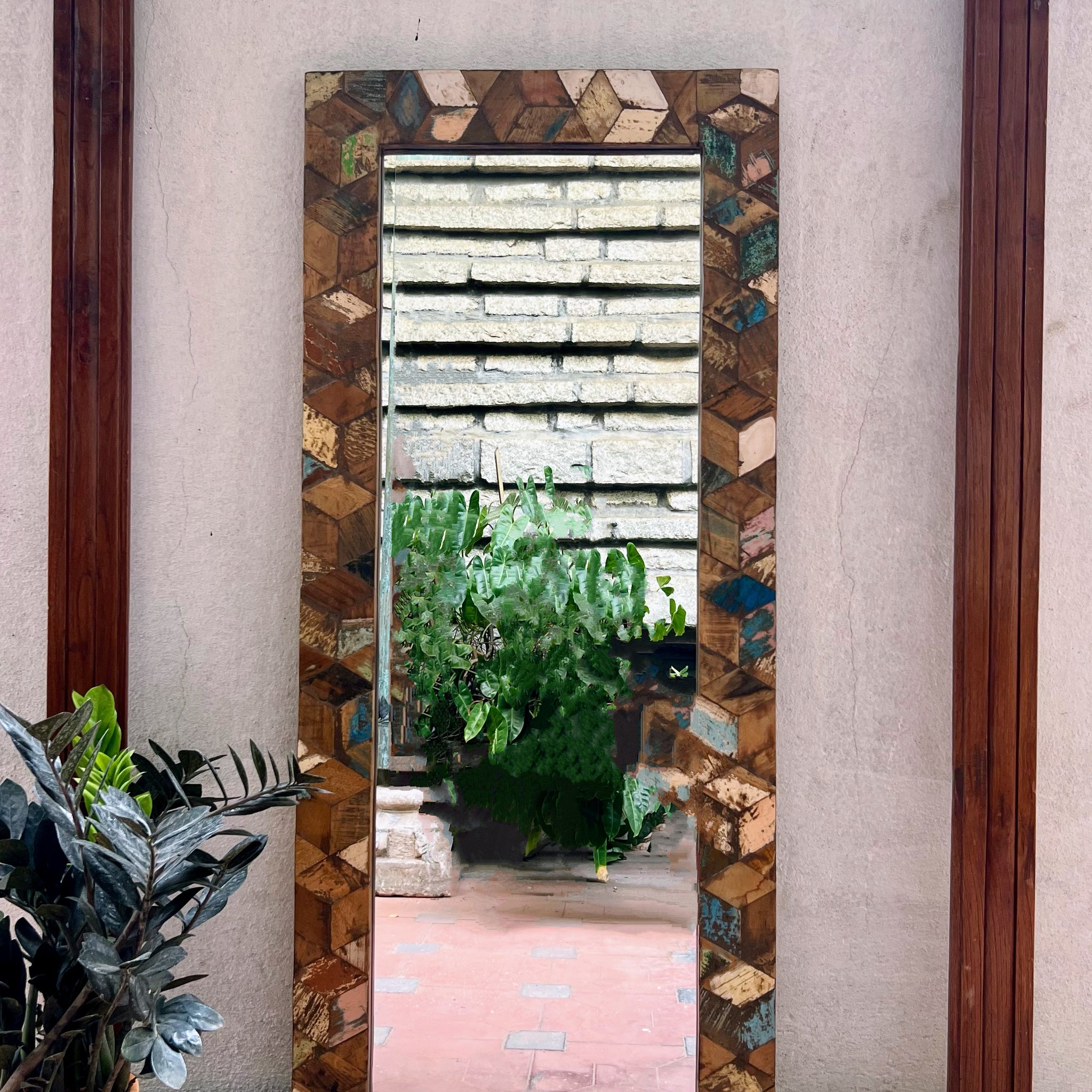 Reclaimed Wood in Distressed Colours frame with Mirror