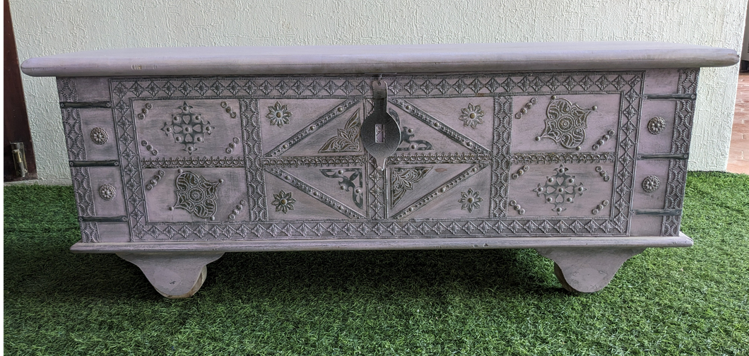 Lavender Wooden Trunk with Metal Work