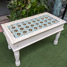 Load image into Gallery viewer, Blue and White Coffee Table with Brass details
