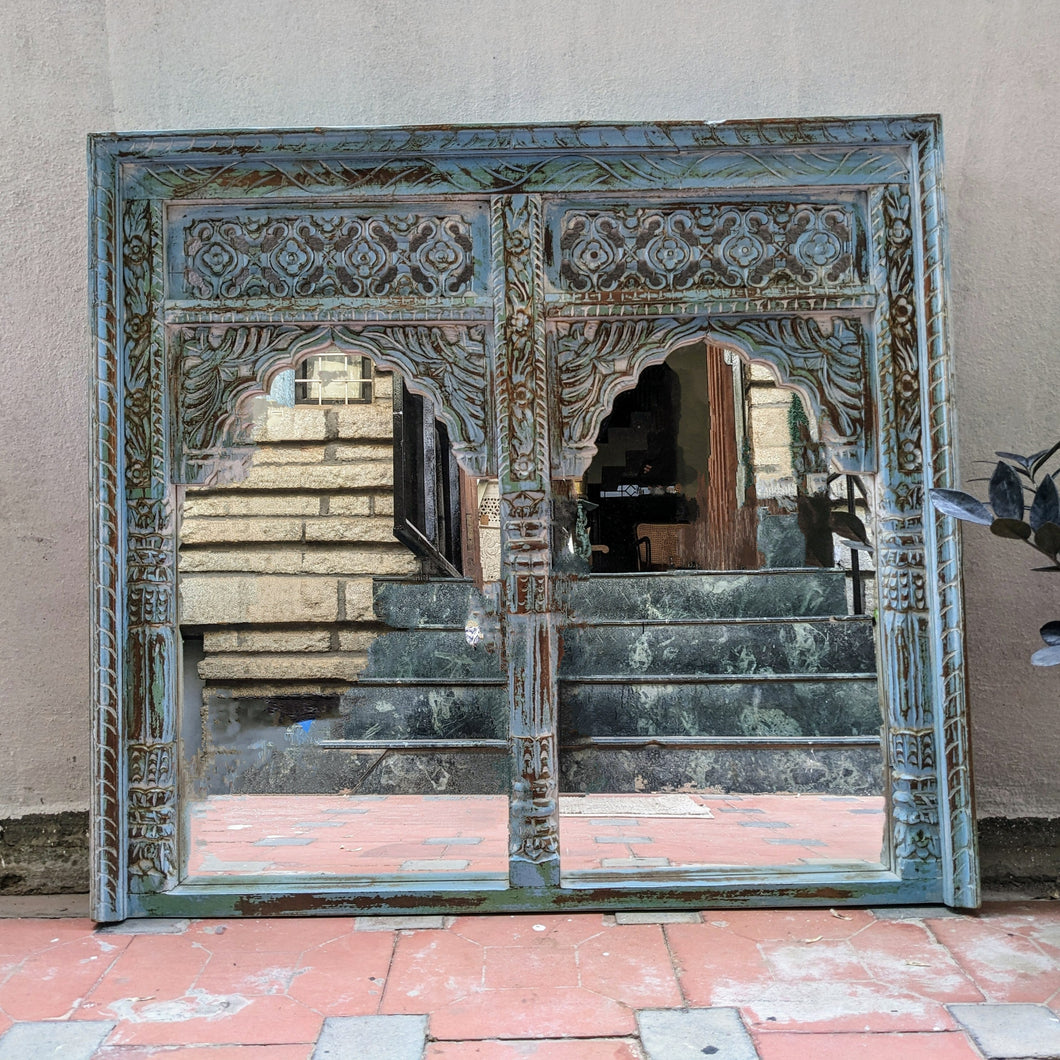 Distressed Blue Twin Jharokha Mirror