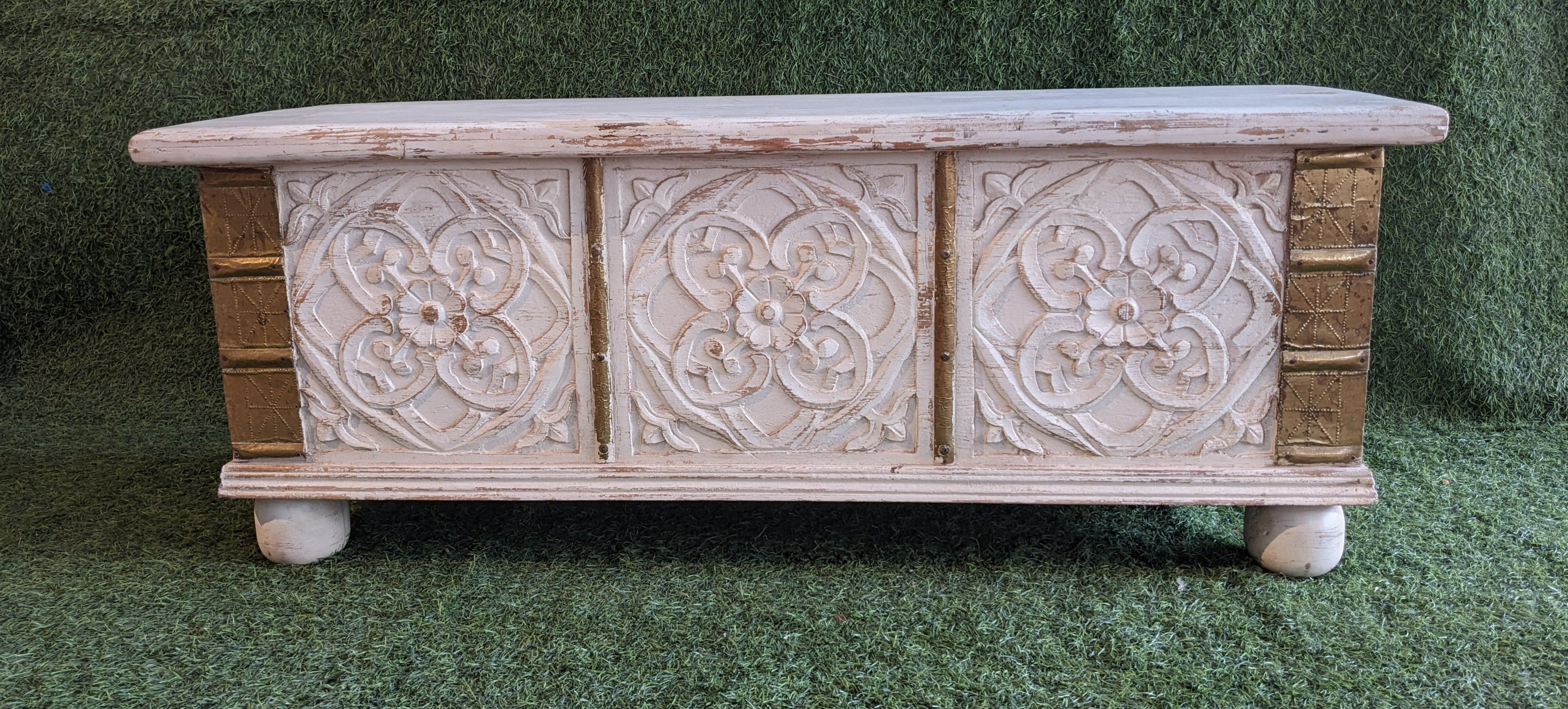 White Wooden Trunk with Brass details