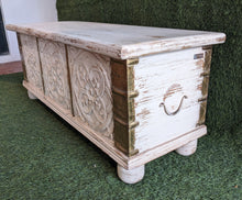 Load image into Gallery viewer, White Wooden Trunk with Brass details
