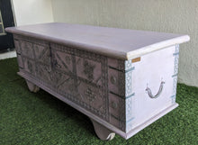 Load image into Gallery viewer, Lavender Wooden Trunk with Metal Work
