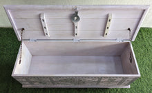 Load image into Gallery viewer, Lavender Wooden Trunk with Metal Work
