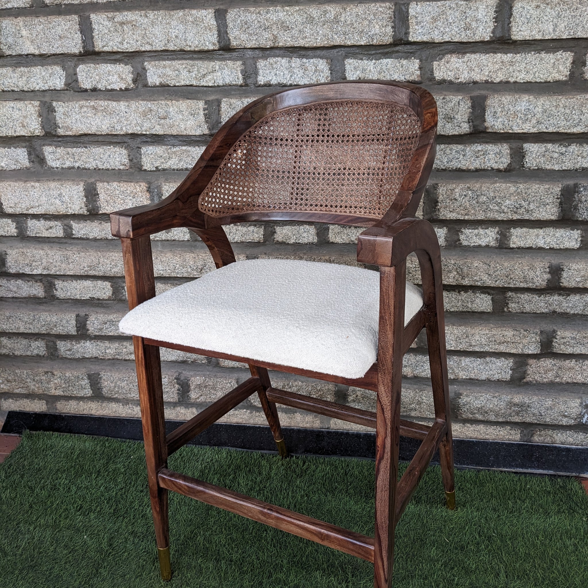 Dark Brown Wooden cushioned High Chair with Cane back rest