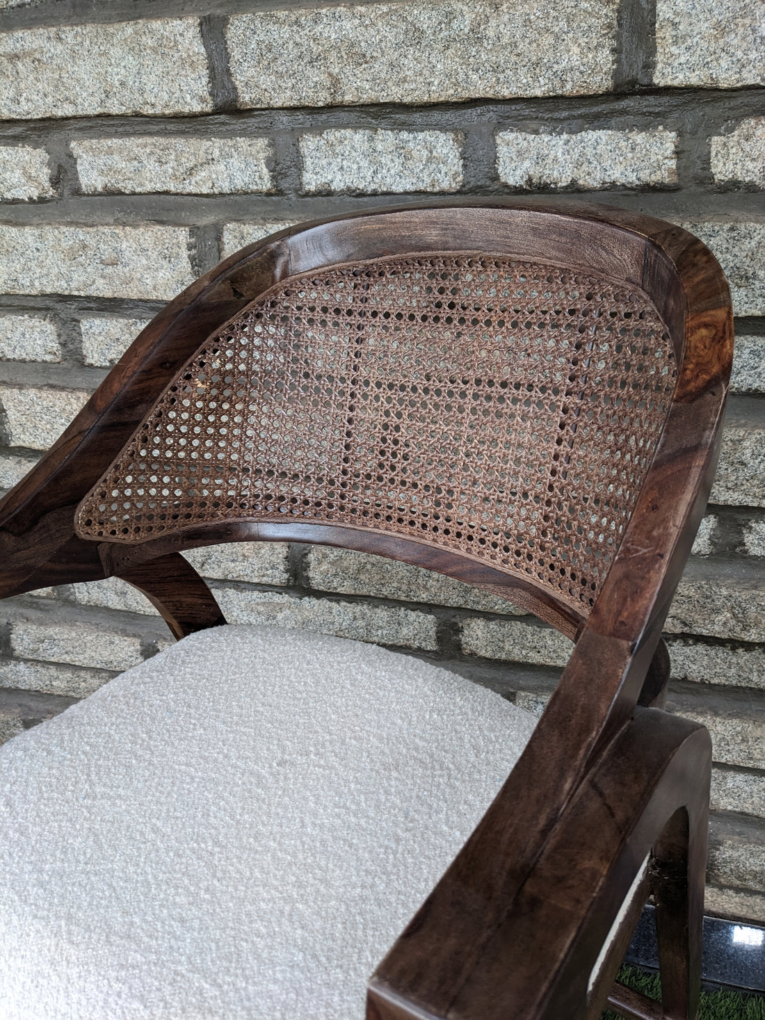 Dark Brown Wooden cushioned High Chair with Cane back rest
