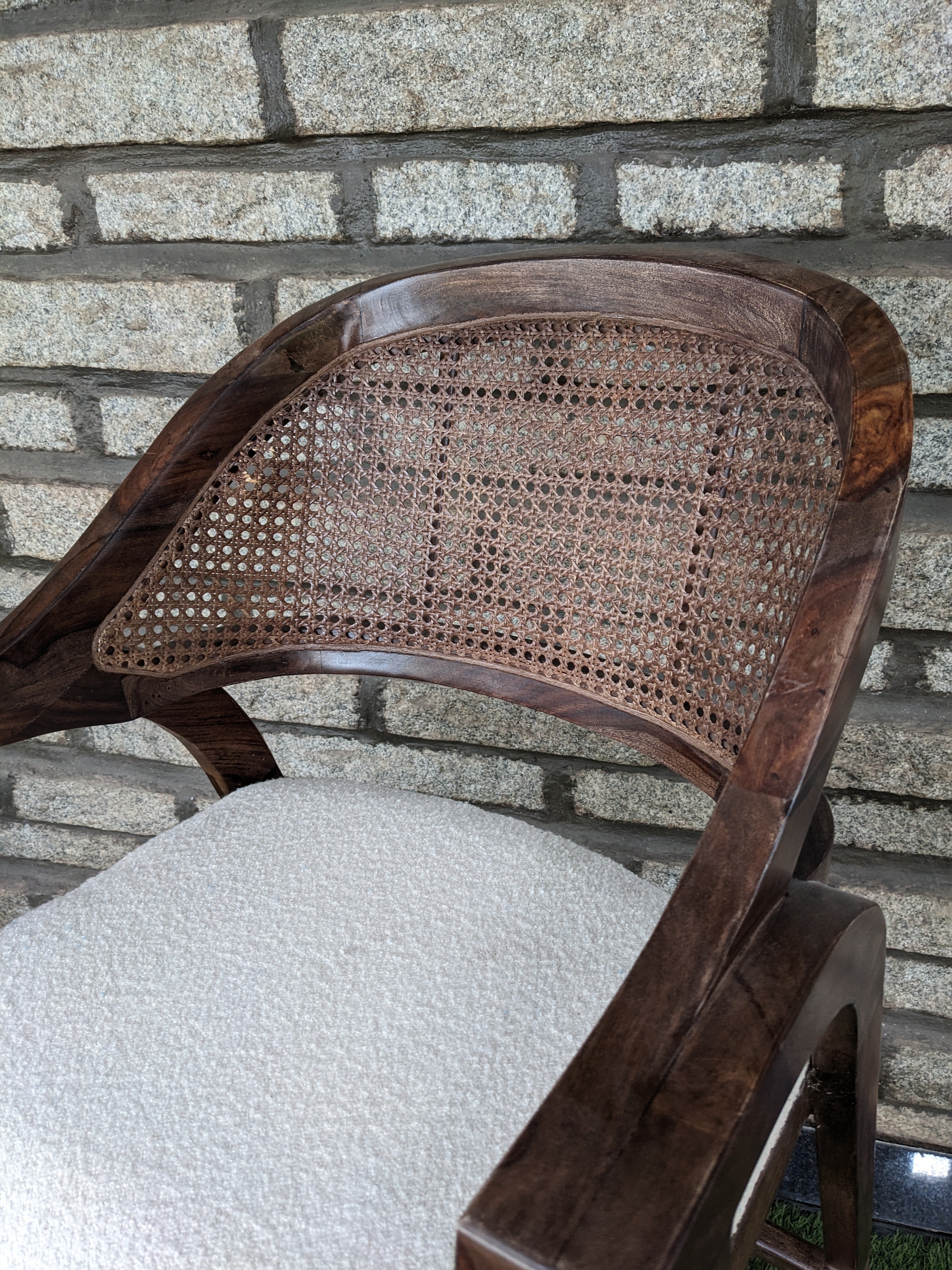Dark Brown Wooden cushioned High Chair with Cane back rest