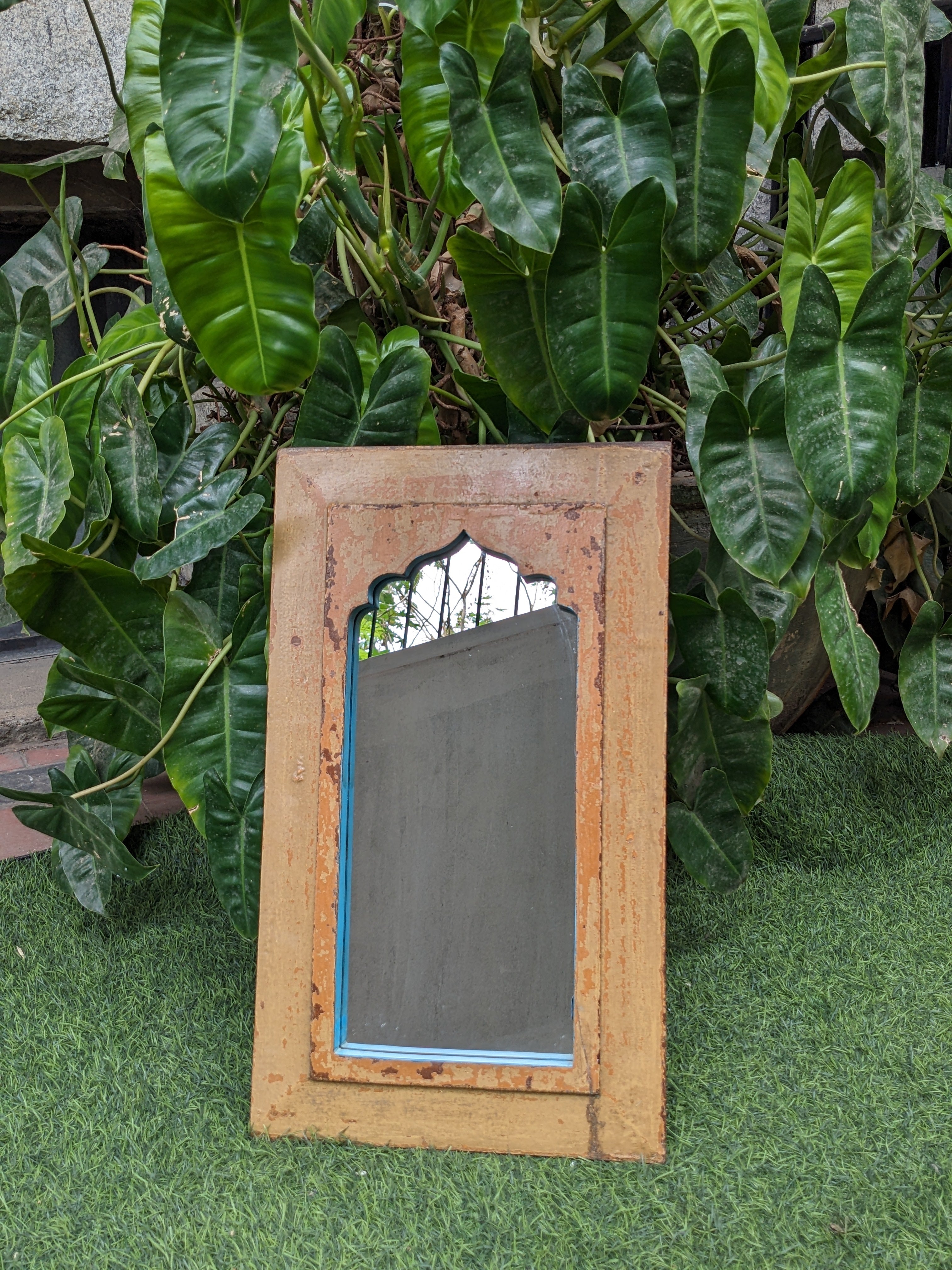 Brown Jharokha Mirror with Blue rim