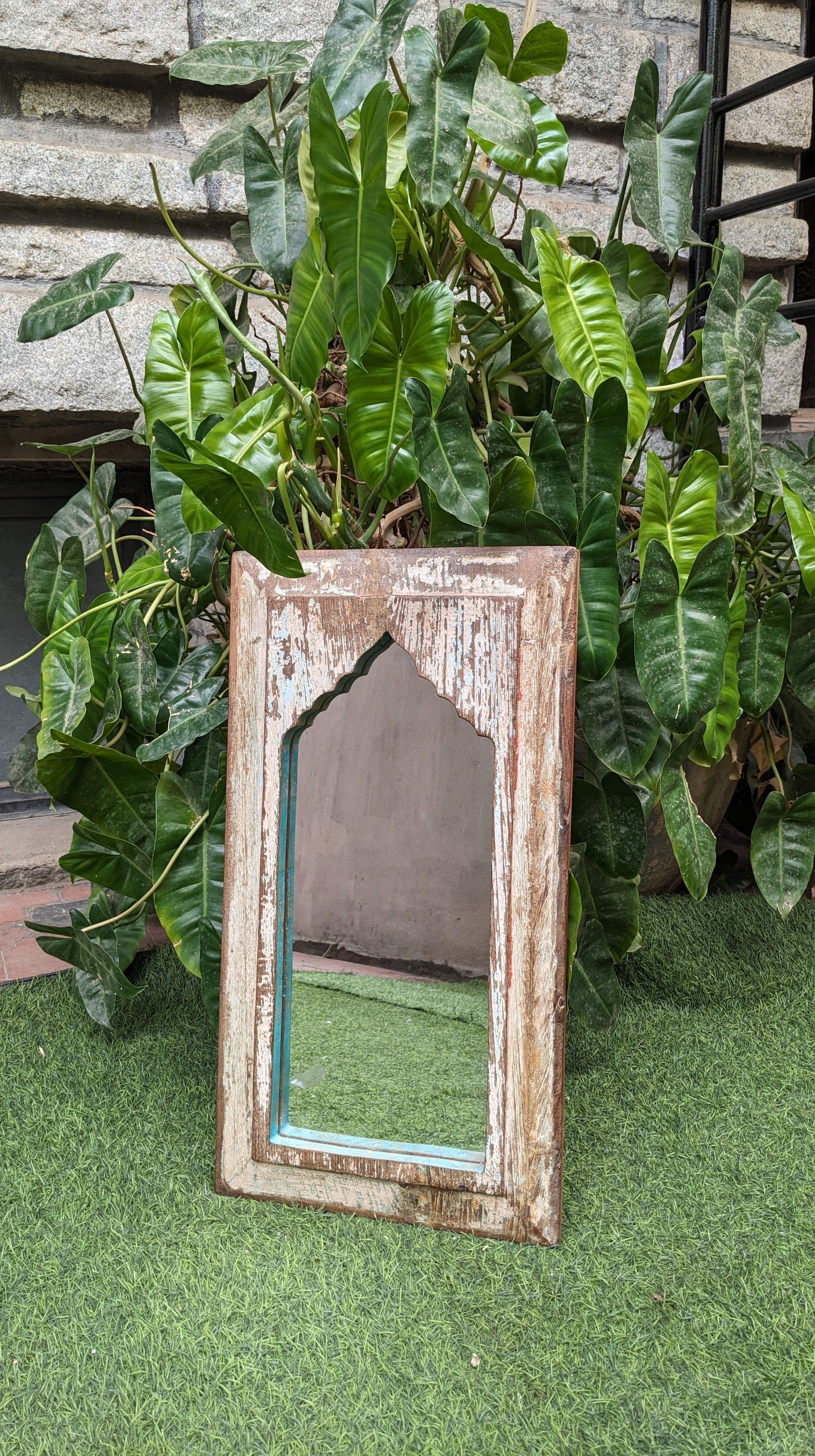 Brown  Jharokha Mirror with Blue rim